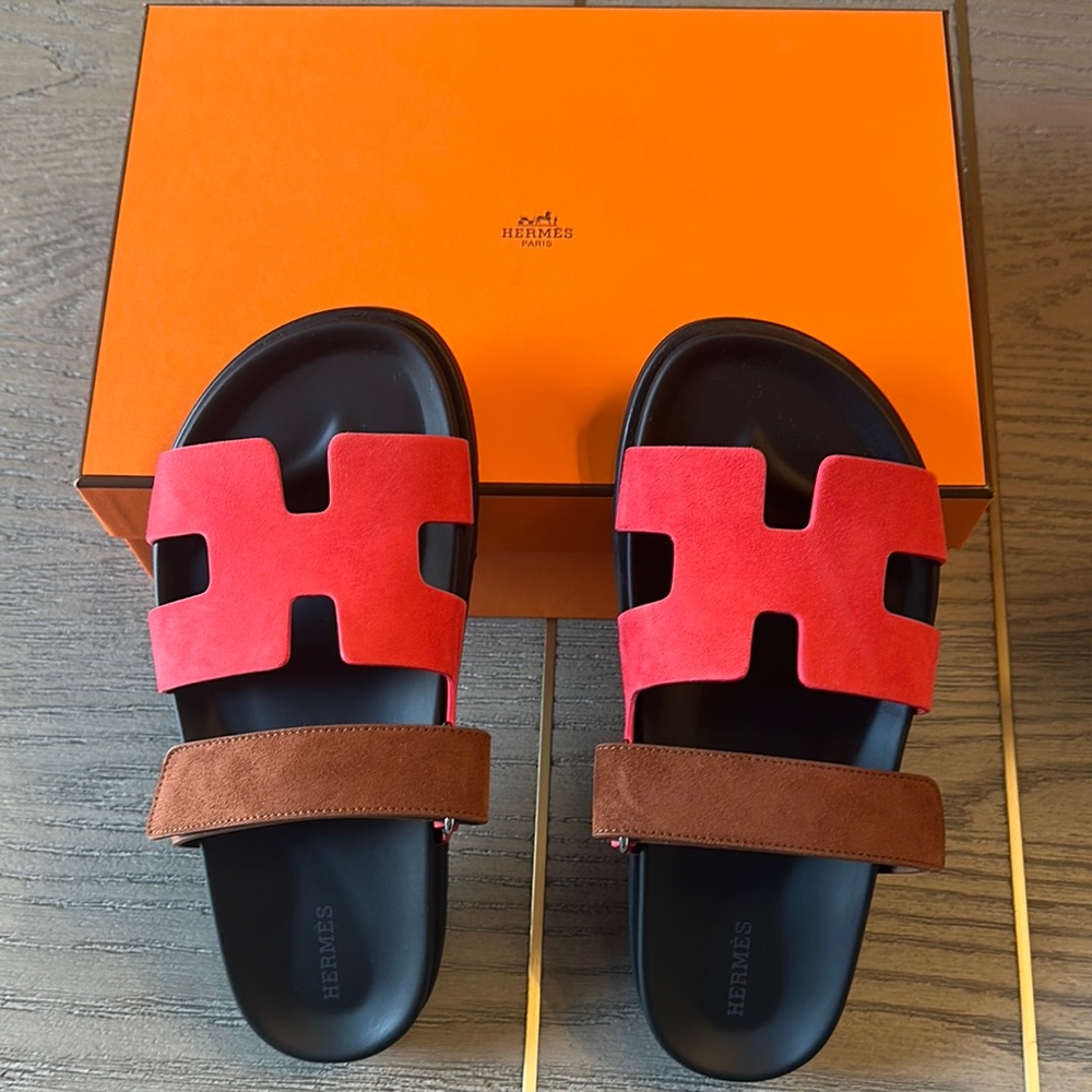Hermes Red and Brown Women's Slippers